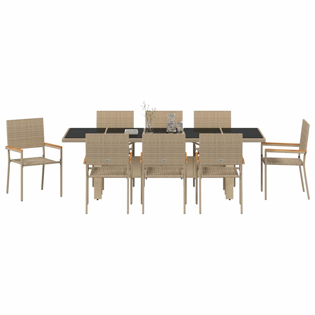 Garten Essgruppe 9 pcs Beige Poly Rattan