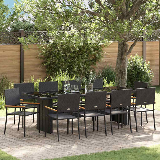Garten Essgruppe 11 pcs Schwarz Poly Rattan