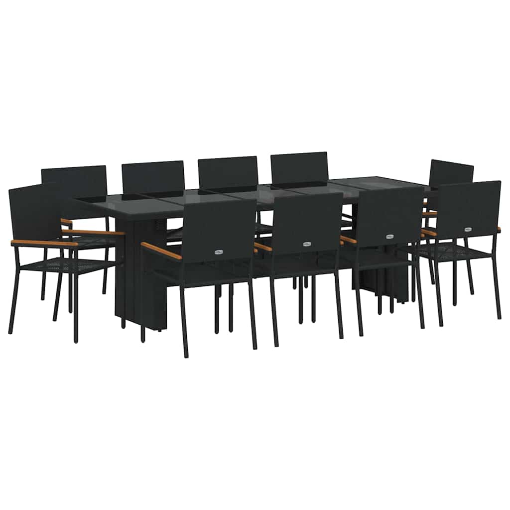 Garten Essgruppe 11 pcs Schwarz Poly Rattan