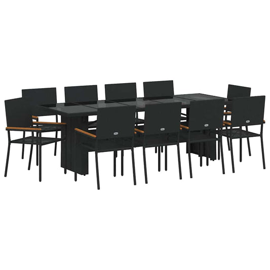 Garten Essgruppe 11 pcs Schwarz Poly Rattan