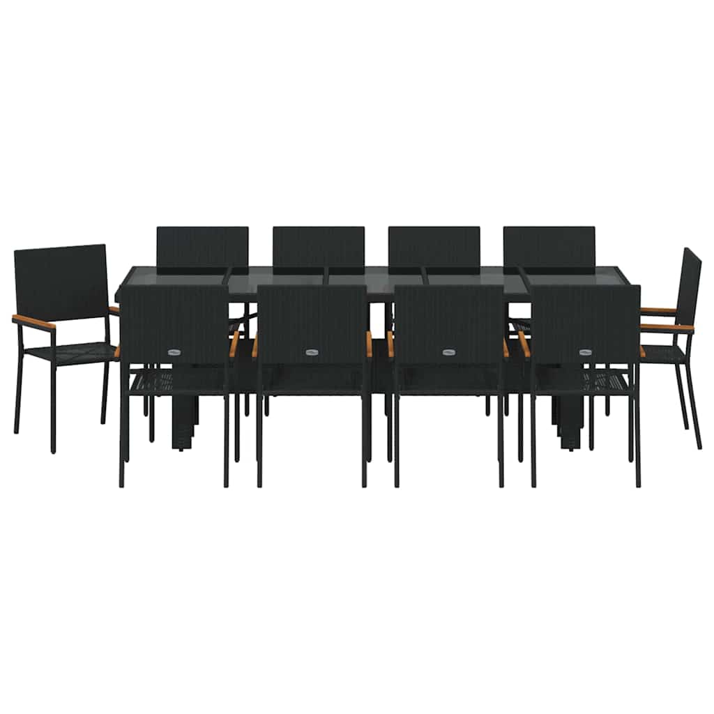 Garten Essgruppe 11 pcs Schwarz Poly Rattan