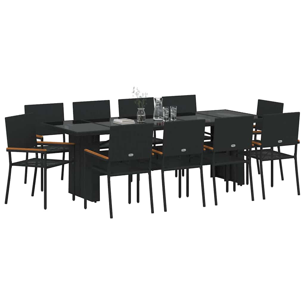 Garten Essgruppe 11 pcs Schwarz Poly Rattan