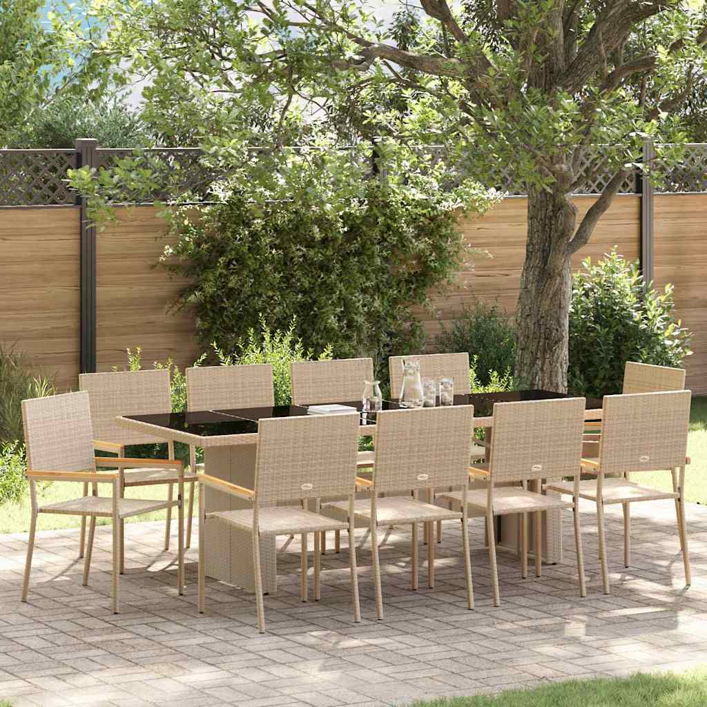 Garten Essgruppe 11 pcs Beige Poly Rattan
