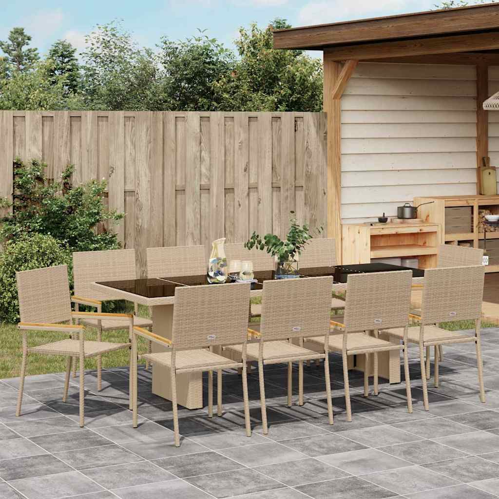 Garten Essgruppe 11 pcs Beige Poly Rattan
