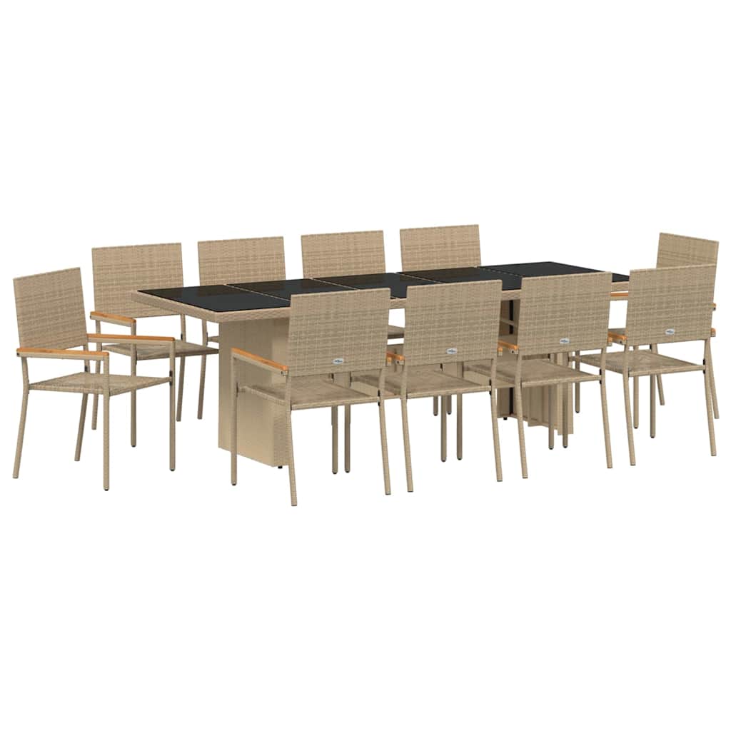 Garten Essgruppe 11 pcs Beige Poly Rattan