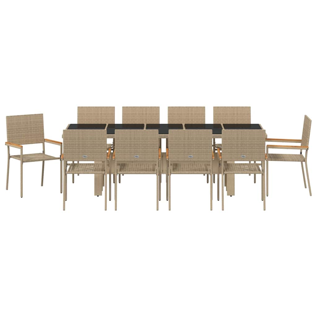 Garten Essgruppe 11 pcs Beige Poly Rattan