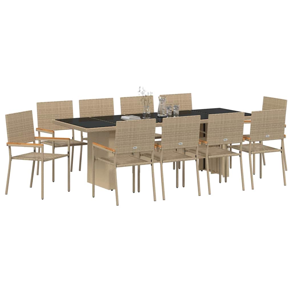 Garten Essgruppe 11 pcs Beige Poly Rattan