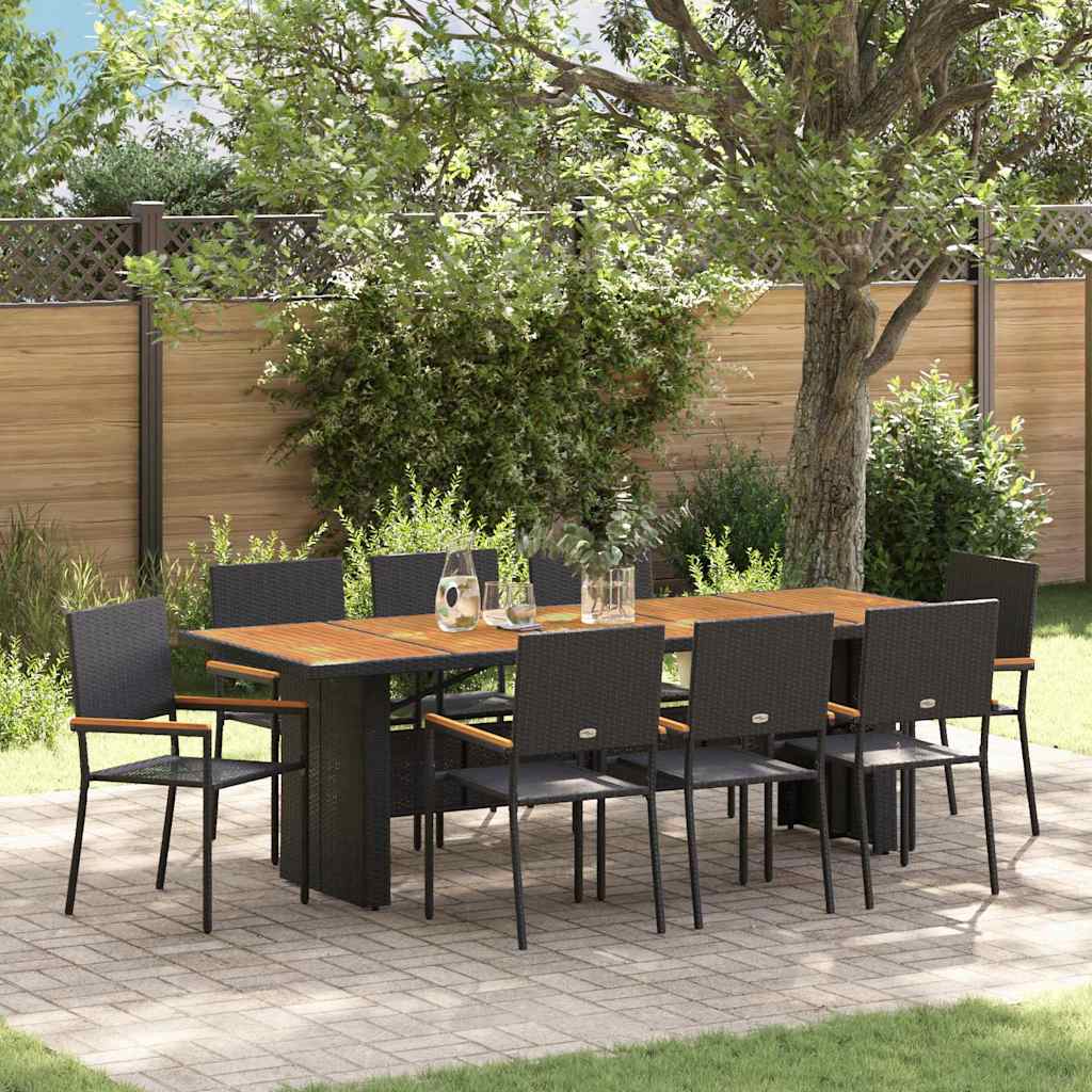 Garten Essgruppe 9 pcs Schwarz Poly Rattan