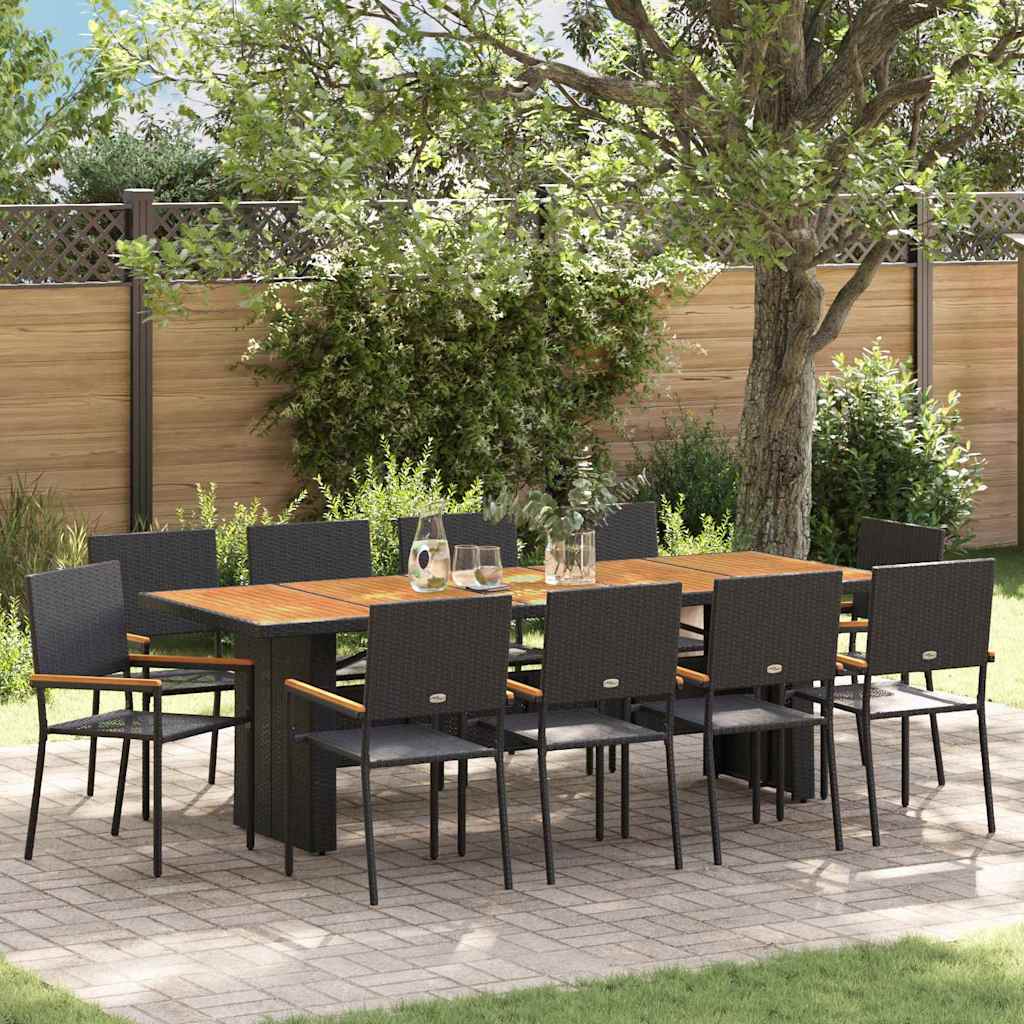 Garten Essgruppe 11 pcs Schwarz Poly Rattan