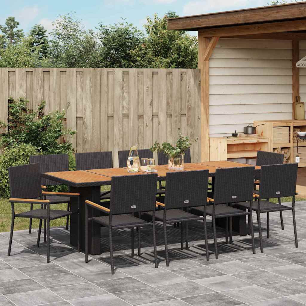Garten Essgruppe 11 pcs Schwarz Poly Rattan