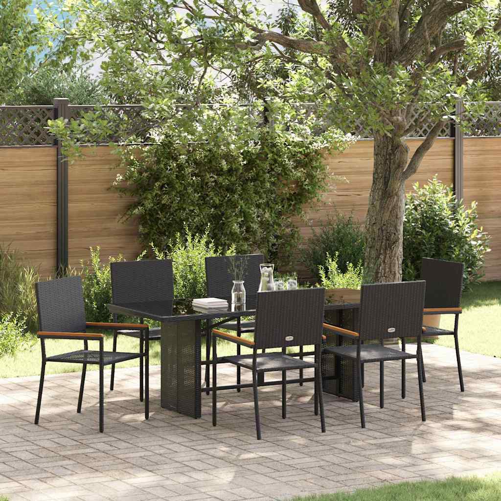 Garten Essgruppe 7 pcs Schwarz 190 x 80 x 75 cm Poly-Rattan
