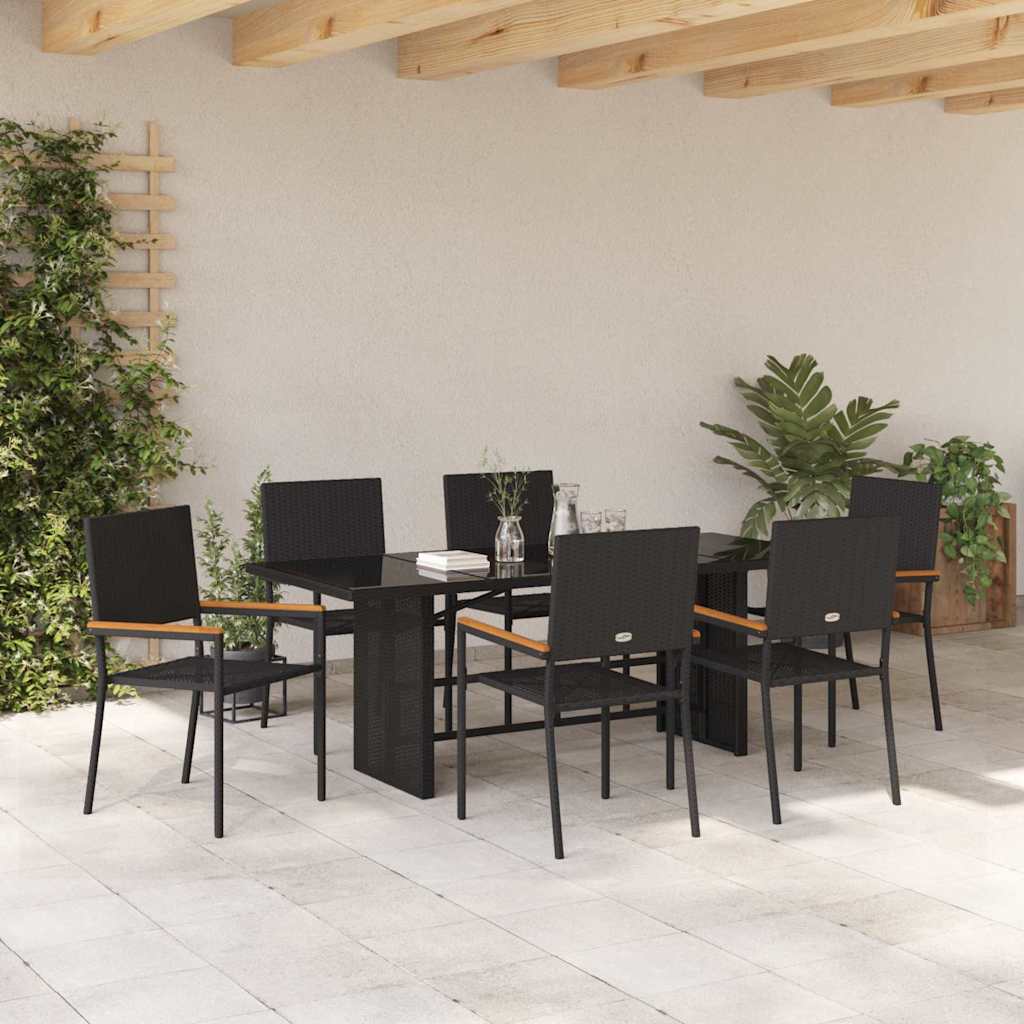 Garten Essgruppe 7 pcs Schwarz 190 x 80 x 75 cm Poly-Rattan