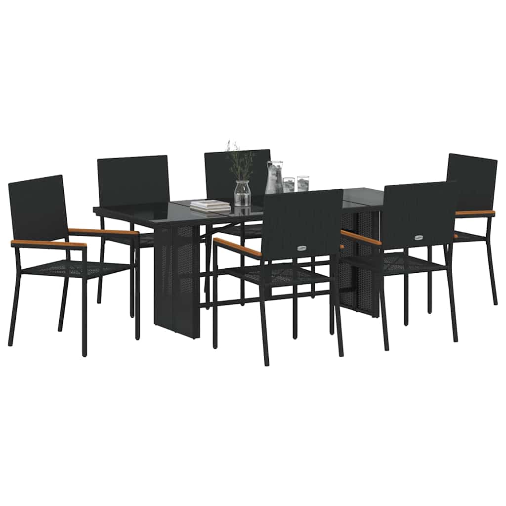Garten Essgruppe 7 pcs Schwarz 190 x 80 x 75 cm Poly-Rattan