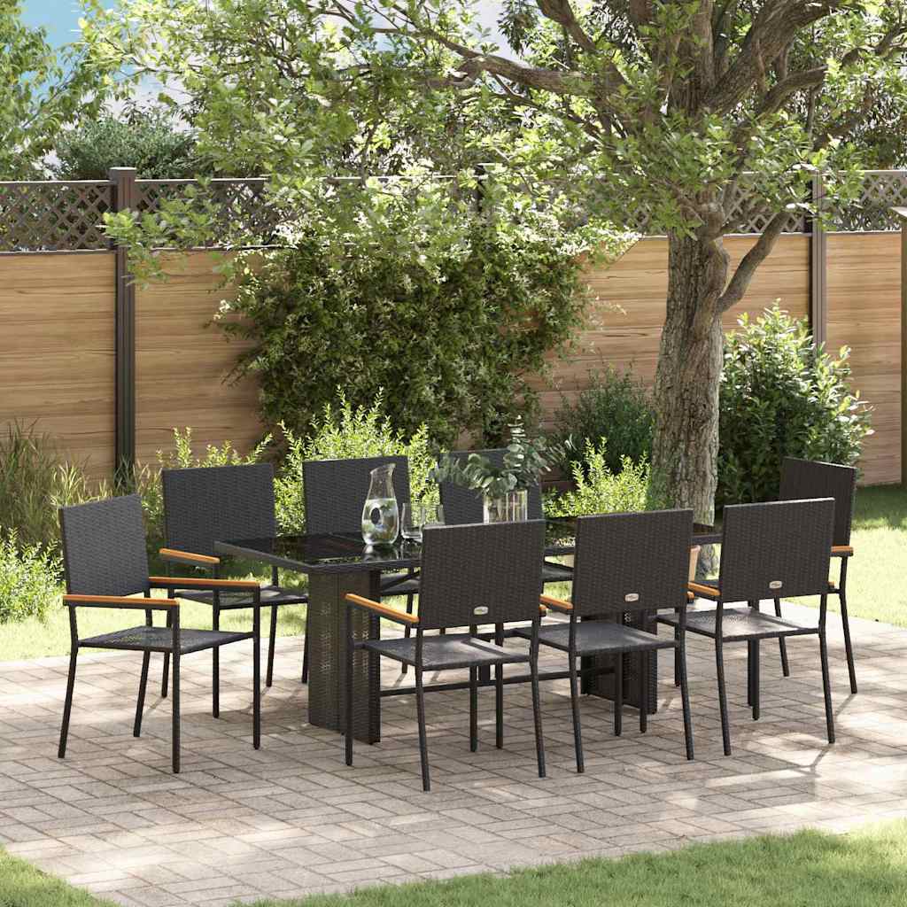 Garten Essgruppe 9 pcs Schwarz 190 x 80 x 75 cm Poly-Rattan