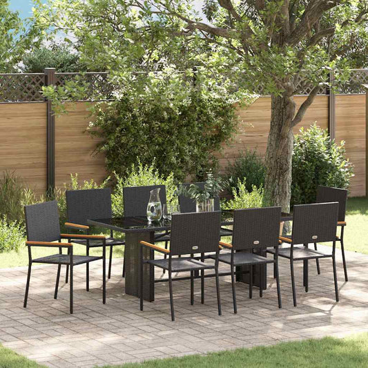 Garten Essgruppe 9 pcs Schwarz 190 x 80 x 75 cm Poly-Rattan