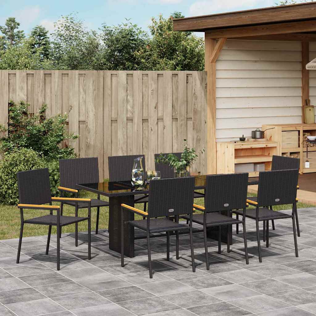 Garten Essgruppe 9 pcs Schwarz 190 x 80 x 75 cm Poly-Rattan