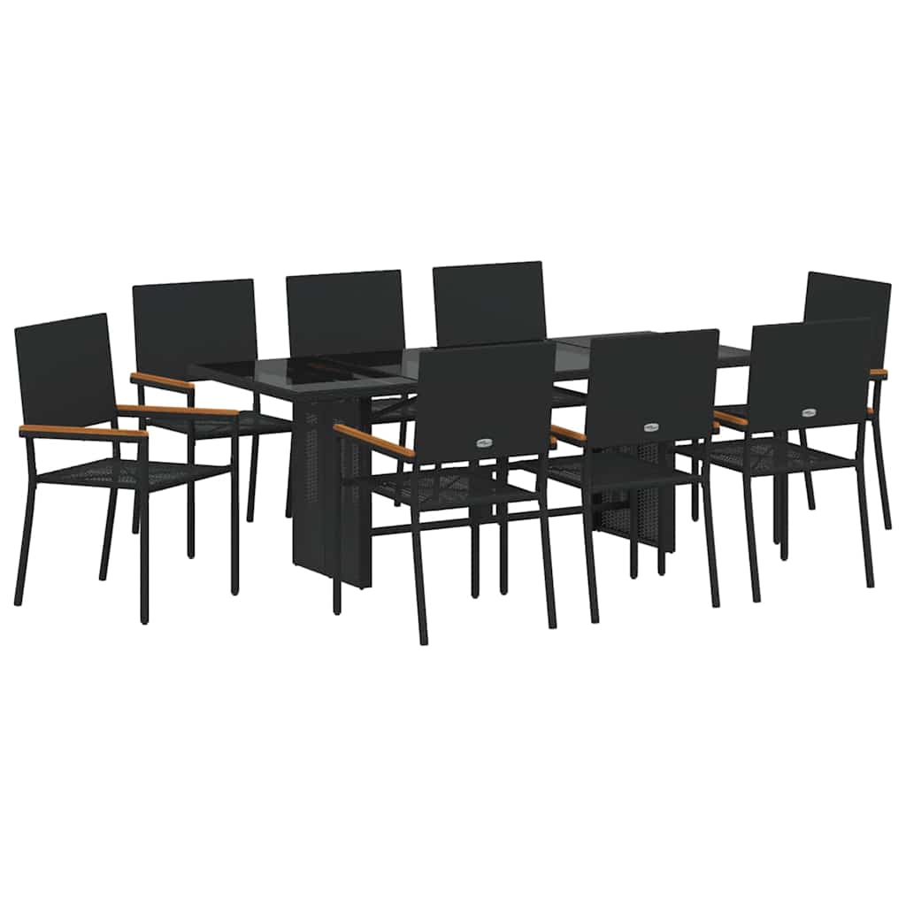 Garten Essgruppe 9 pcs Schwarz 190 x 80 x 75 cm Poly-Rattan