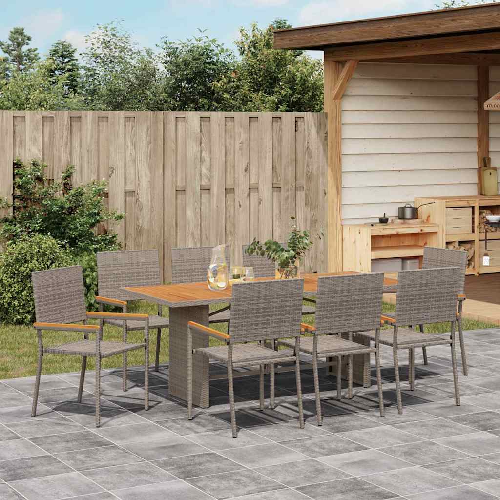 Garten Essgruppe 9 pcs Grau 190 x 80 x 75 cm Poly-Rattan