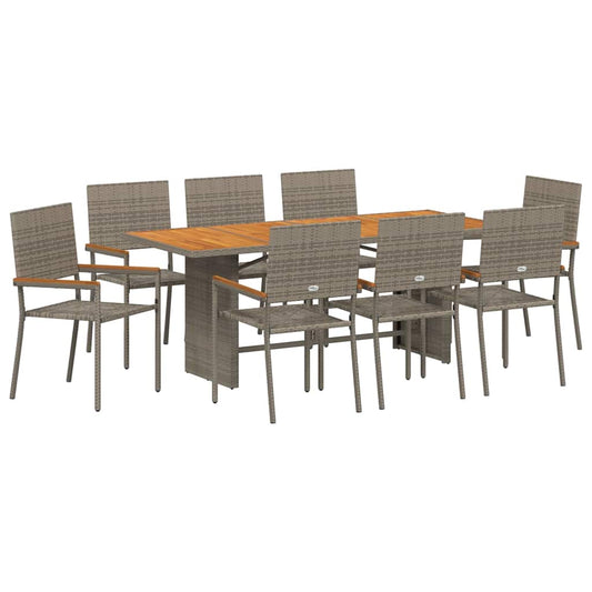 Garten Essgruppe 9 pcs Grau 190 x 80 x 75 cm Poly-Rattan