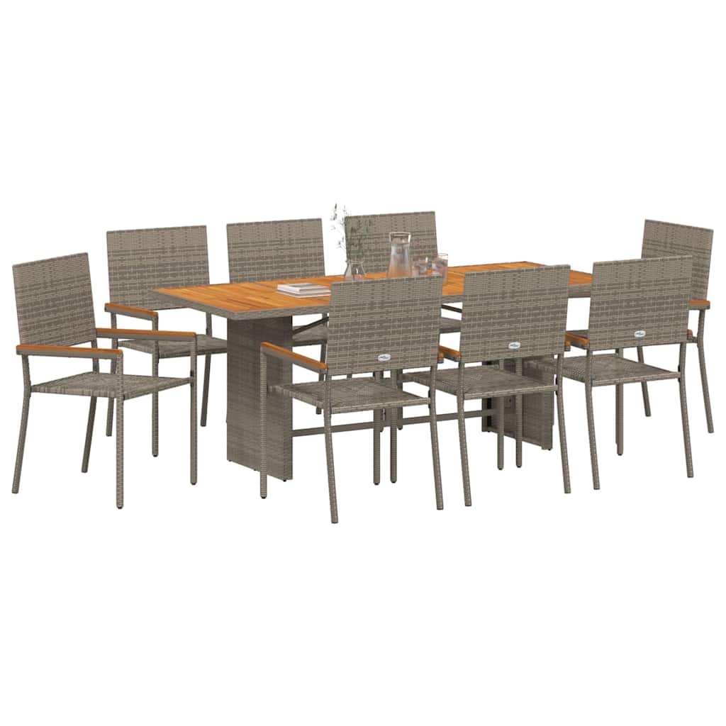 Garten Essgruppe 9 pcs Grau 190 x 80 x 75 cm Poly-Rattan