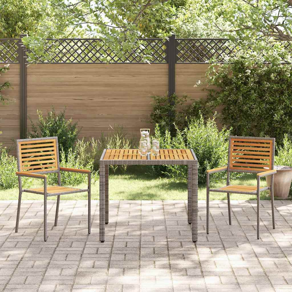 Garten Essgruppe 3 pcs Grau 90 x 90 x 75 cm Poly-Rattan