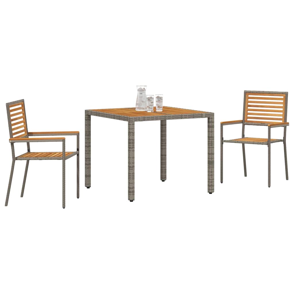 Garten Essgruppe 3 pcs Grau 90 x 90 x 75 cm Poly-Rattan