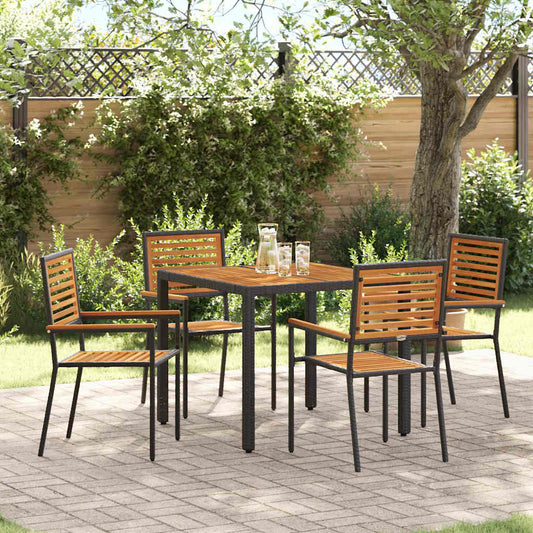 Garten Essgruppe 5 pcs Schwarz und Holz 90 x 90 x 75 cm