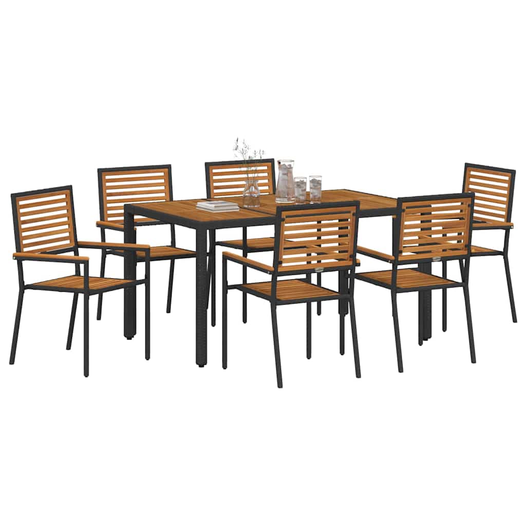 Garten Essgruppe 7 pcs Schwarz 150 x 90 x 75 cm Poly-Rattan