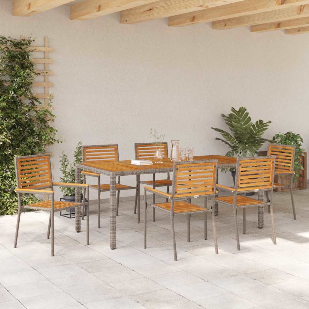 Garten Essgruppe 7 pcs Grau 190 x 90 x 75 cm Poly-Rattan