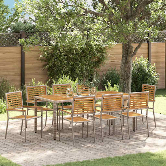 Garten Essgruppe 9 pcs Grau und Braun Poly-Rattan