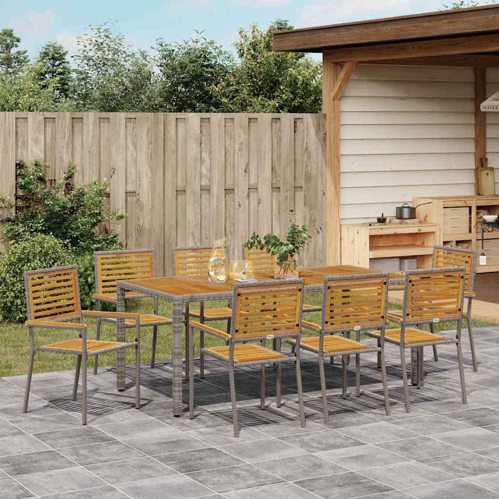 Garten Essgruppe 9 pcs Grau und Braun Poly-Rattan
