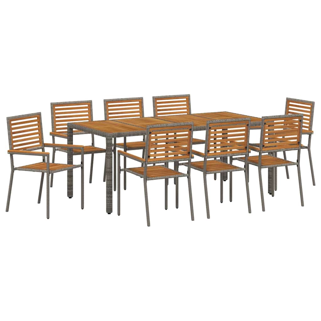 Garten Essgruppe 9 pcs Grau und Braun Poly-Rattan