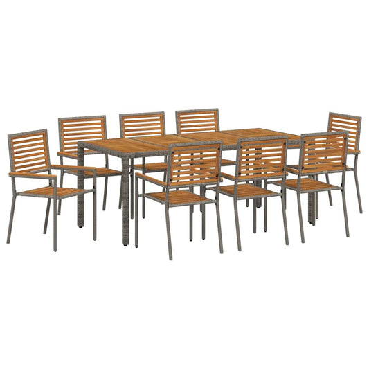 Garten Essgruppe 9 pcs Grau und Braun Poly-Rattan