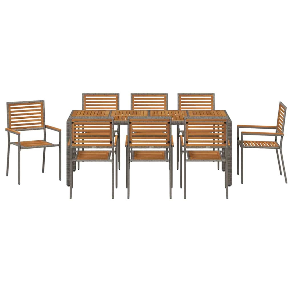 Garten Essgruppe 9 pcs Grau und Braun Poly-Rattan