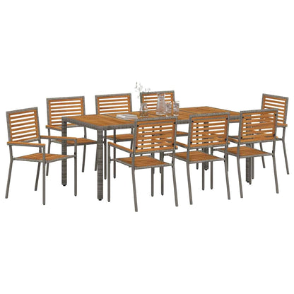 Garten Essgruppe 9 pcs Grau und Braun Poly-Rattan