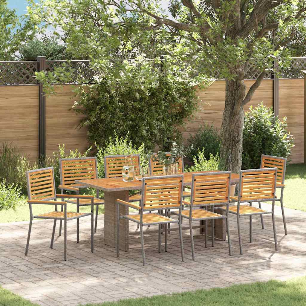 Garten Essgruppe 9 pcs Grau Poly-Rattan