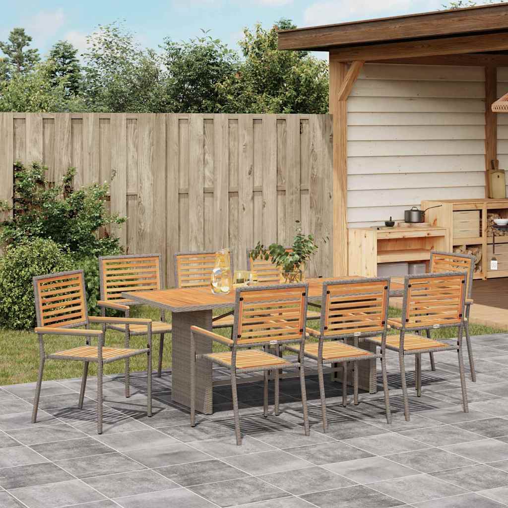 Garten Essgruppe 9 pcs Grau Poly-Rattan