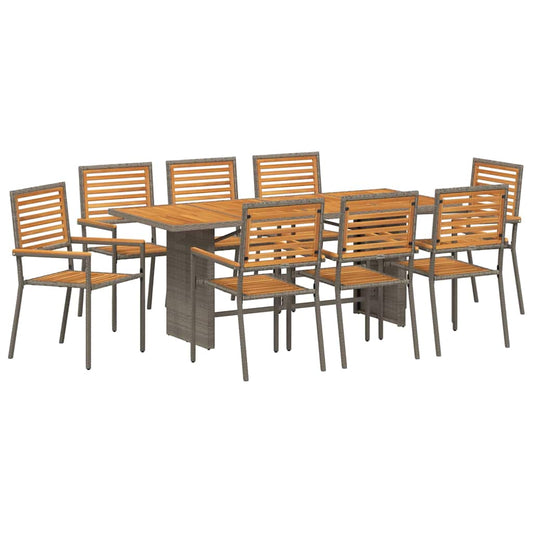 Garten Essgruppe 9 pcs Grau 190 x 80 x 75 cm Poly-Rattan