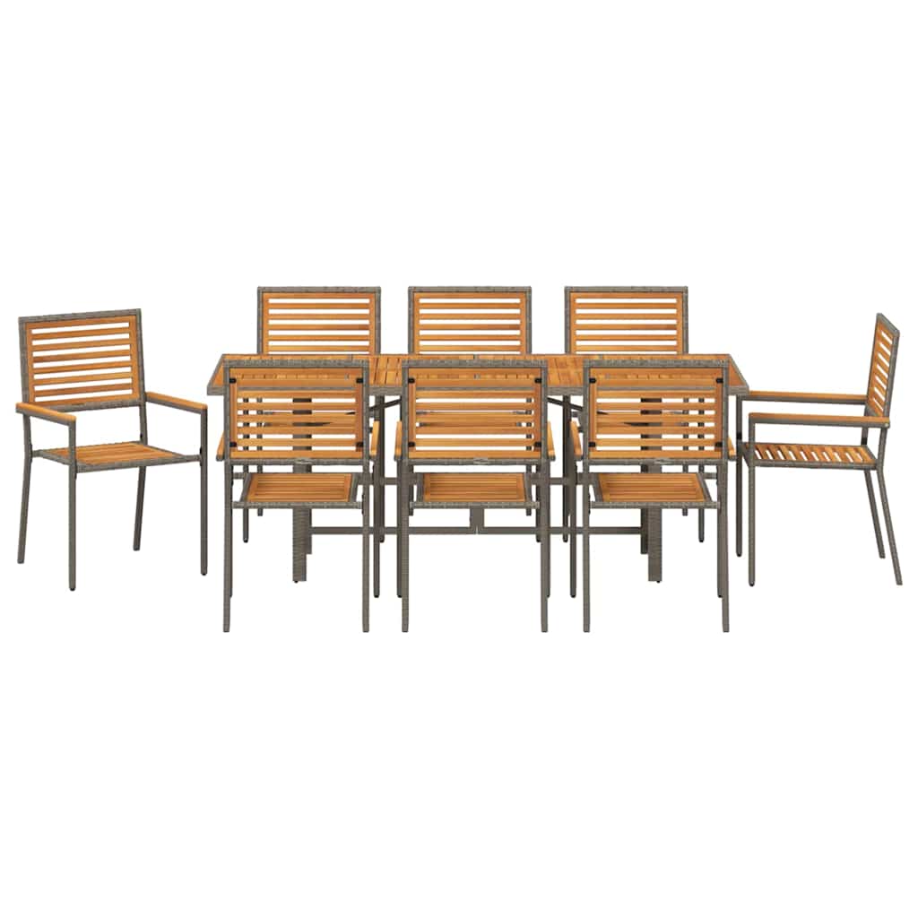 Garten Essgruppe 9 pcs Grau Poly-Rattan