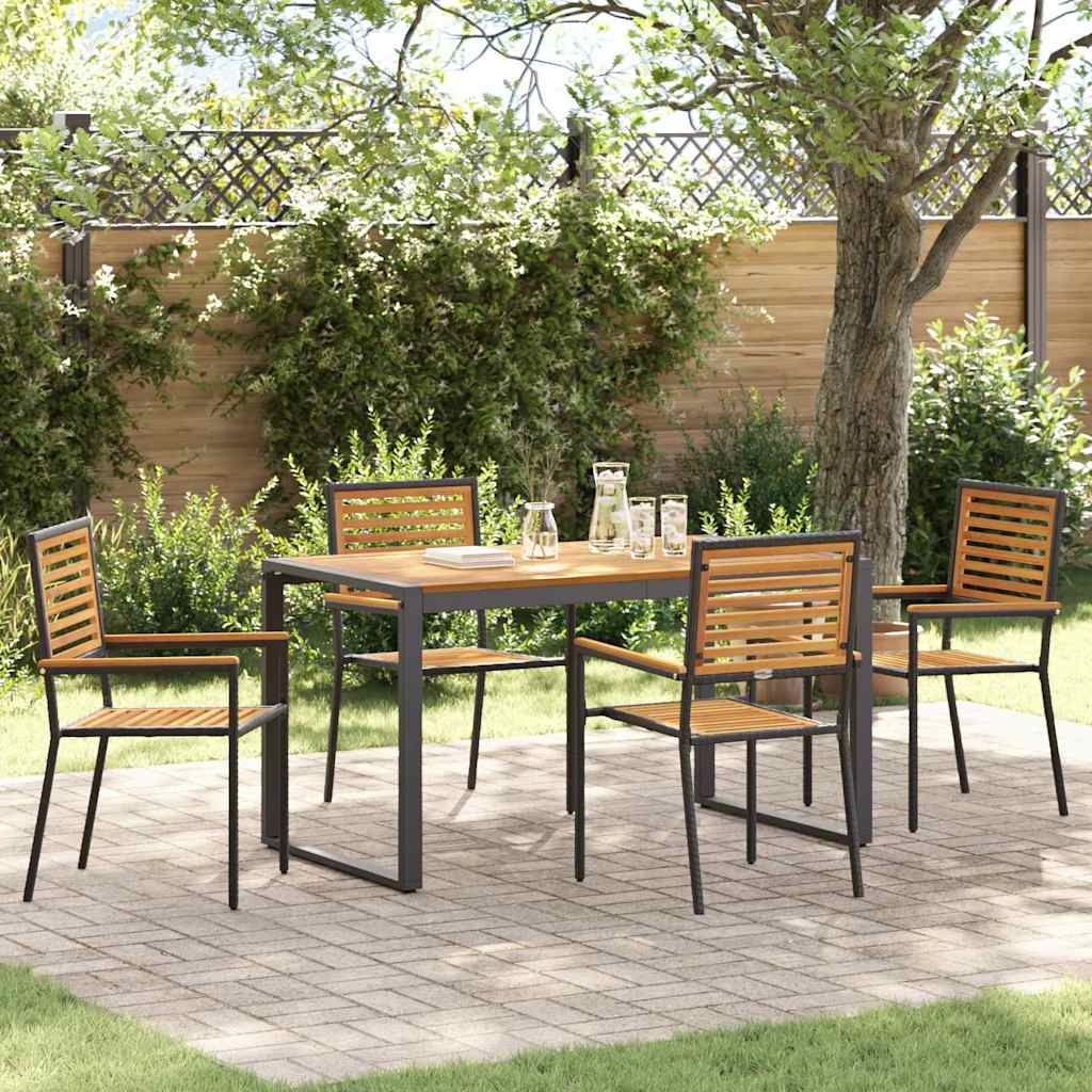 Garten Essgruppe 5 pcs Schwarz und Holz Poly-Rattan