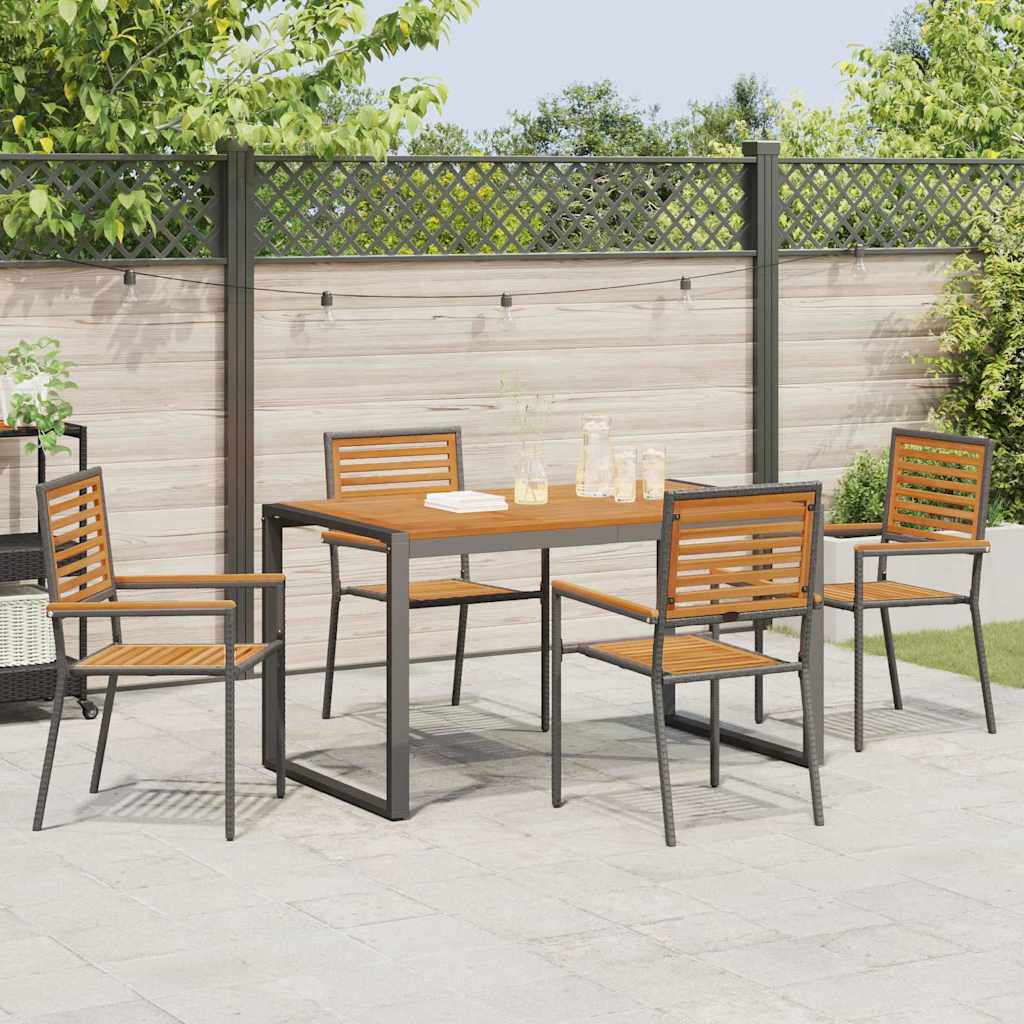 Garten Essgruppe 5 pcs Schwarz und Holz Poly-Rattan
