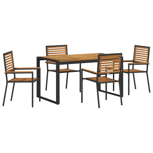 Garten Essgruppe 5 pcs Schwarz und Holz Poly-Rattan