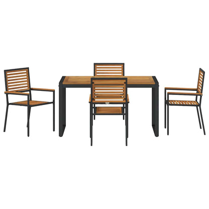 Garten Essgruppe 5 pcs Schwarz und Holz Poly-Rattan