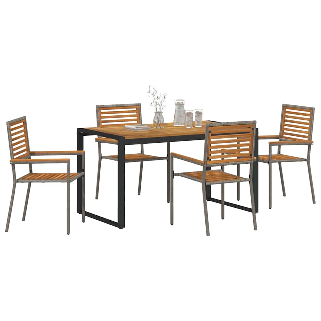 Garten Essgruppe 5 pcs Grau, Holz 140 x 80 x 75 cm Poly-Rattan