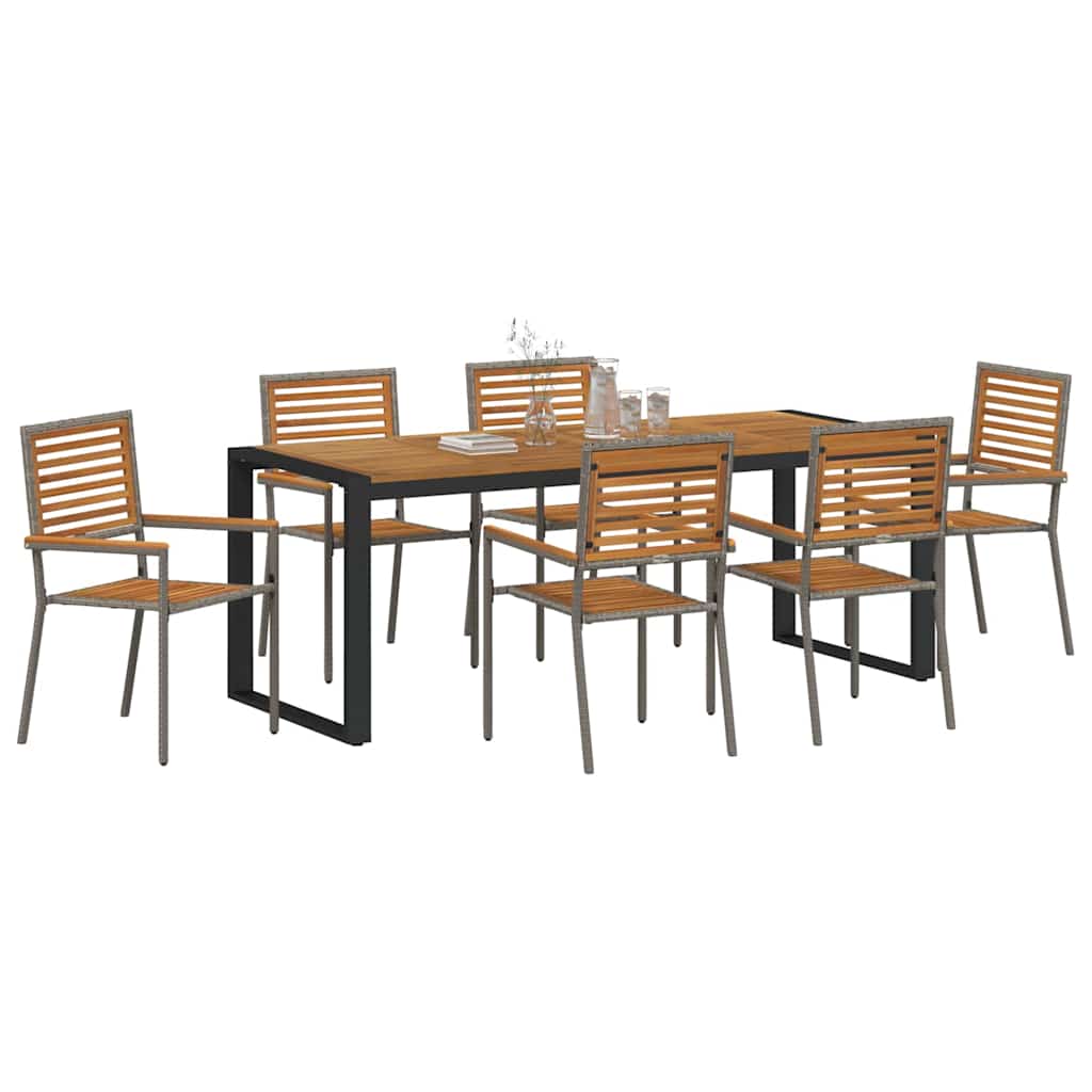 Garten Essgruppe 7 pcs Grau 200 x 80 x 75 cm Poly-Rattan