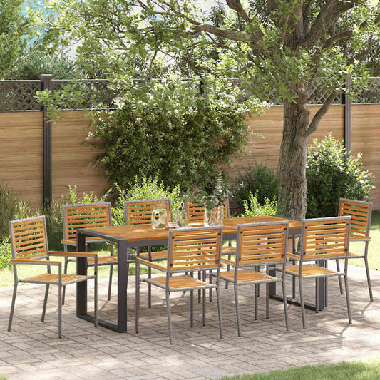 Garten Essgruppe 9 pcs Grau, Holz 200 x 80 x 75 cm Poly-Rattan