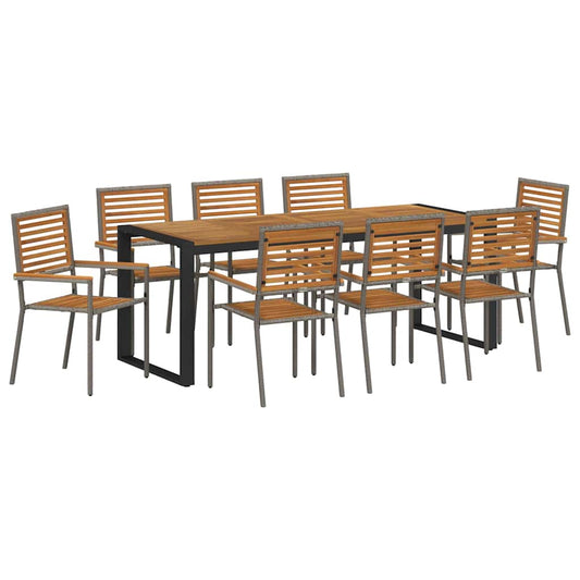 Garten Essgruppe 9 pcs Grau, Holz 200 x 80 x 75 cm Poly-Rattan