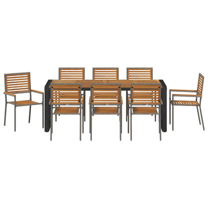 Garten Essgruppe 9 pcs Grau, Holz 200 x 80 x 75 cm Poly-Rattan