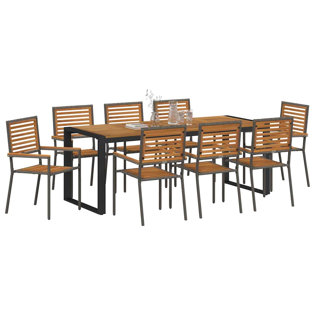 Garten Essgruppe 9 pcs Grau, Holz 200 x 80 x 75 cm Poly-Rattan