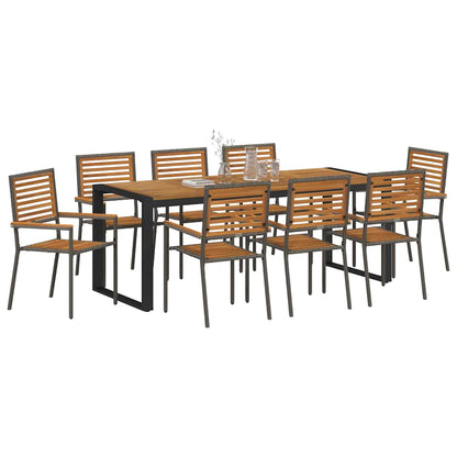 Garten Essgruppe 9 pcs Grau, Holz 200 x 80 x 75 cm Poly-Rattan